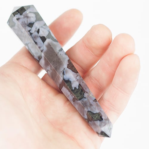 indigo gabbro double terminated wand in hand Members-Only Resource Page Vesica Institute for Holistic Studies